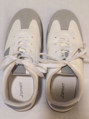 J Sport Women's White and Light Gray Lace-Up Sneakers